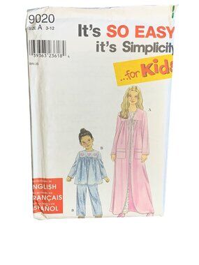 Simplicity Girls Sleepwear Sewing Pattern Size 3 4 5 6 7 8 10 12 9020 Uncut